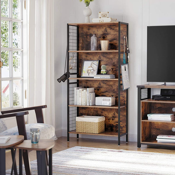 Etagère de cuisine, meuble de cuisine haut avec étagères de rangement,  cadre métallique noir, étagère industrielle pour micro-ondes 60x30x100 cm  Bois