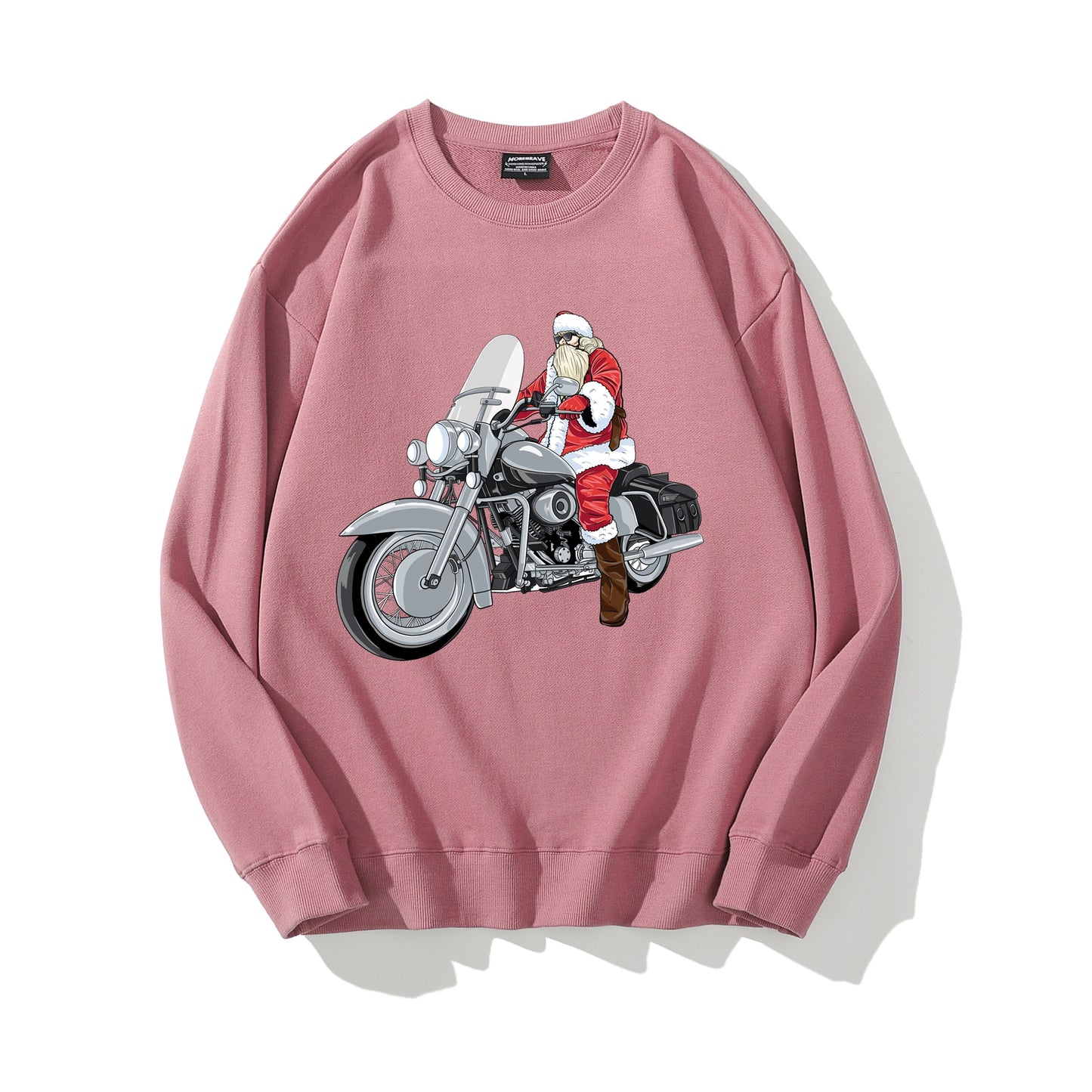 Santa Claus Ride Motorcycle Crewneck Sweatshirt Cute Christmas Cotton Sweater