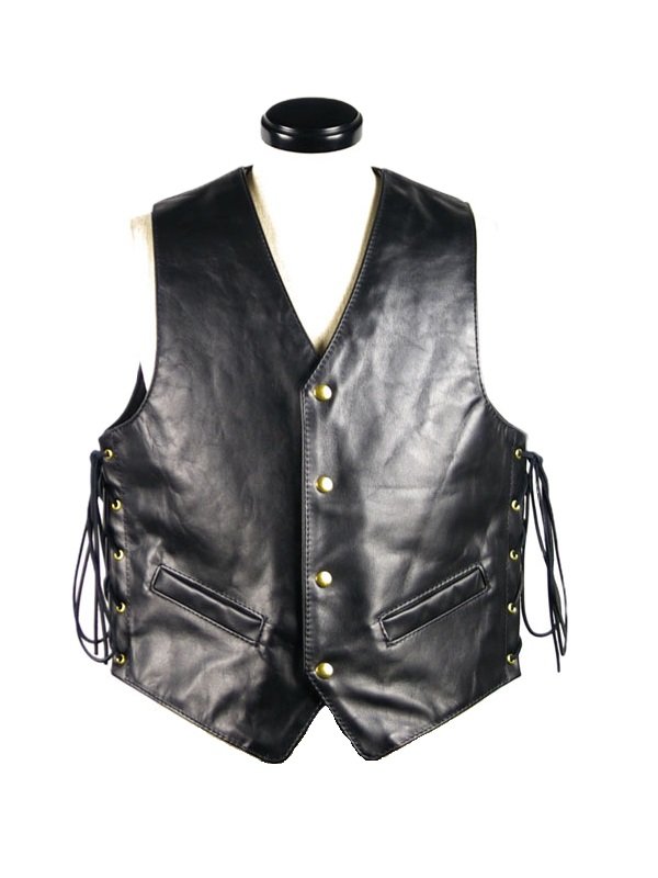 Men's Leather Sale CUTAWAY Bar Vest Front Double Zipper Closer Gay BIKER  Vest