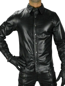 Men's Black Leather Shirt Long Sleeves – LeatherGear