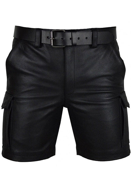 Men's Real Leather Black Cargo Shorts | Casual Leather Shorts – LeatherGear
