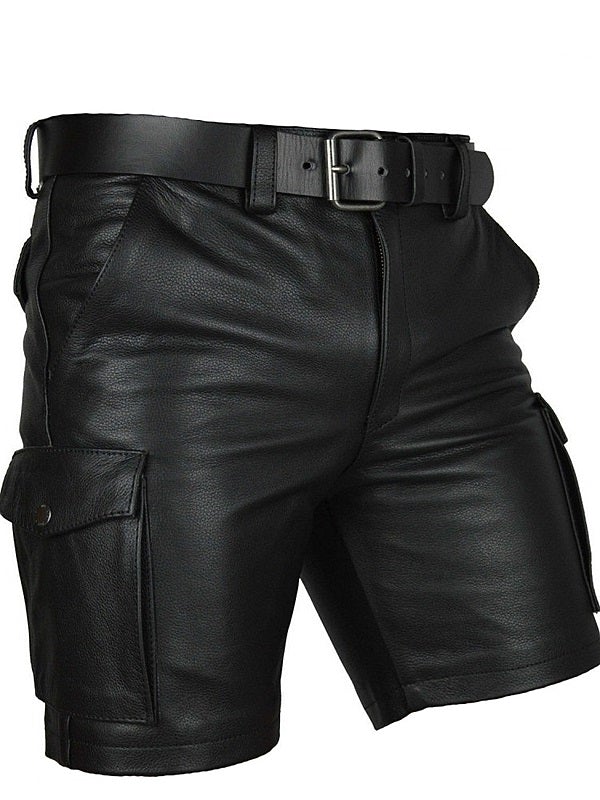 Men's Real Leather Black Cargo Shorts | Casual Leather Shorts – LeatherGear