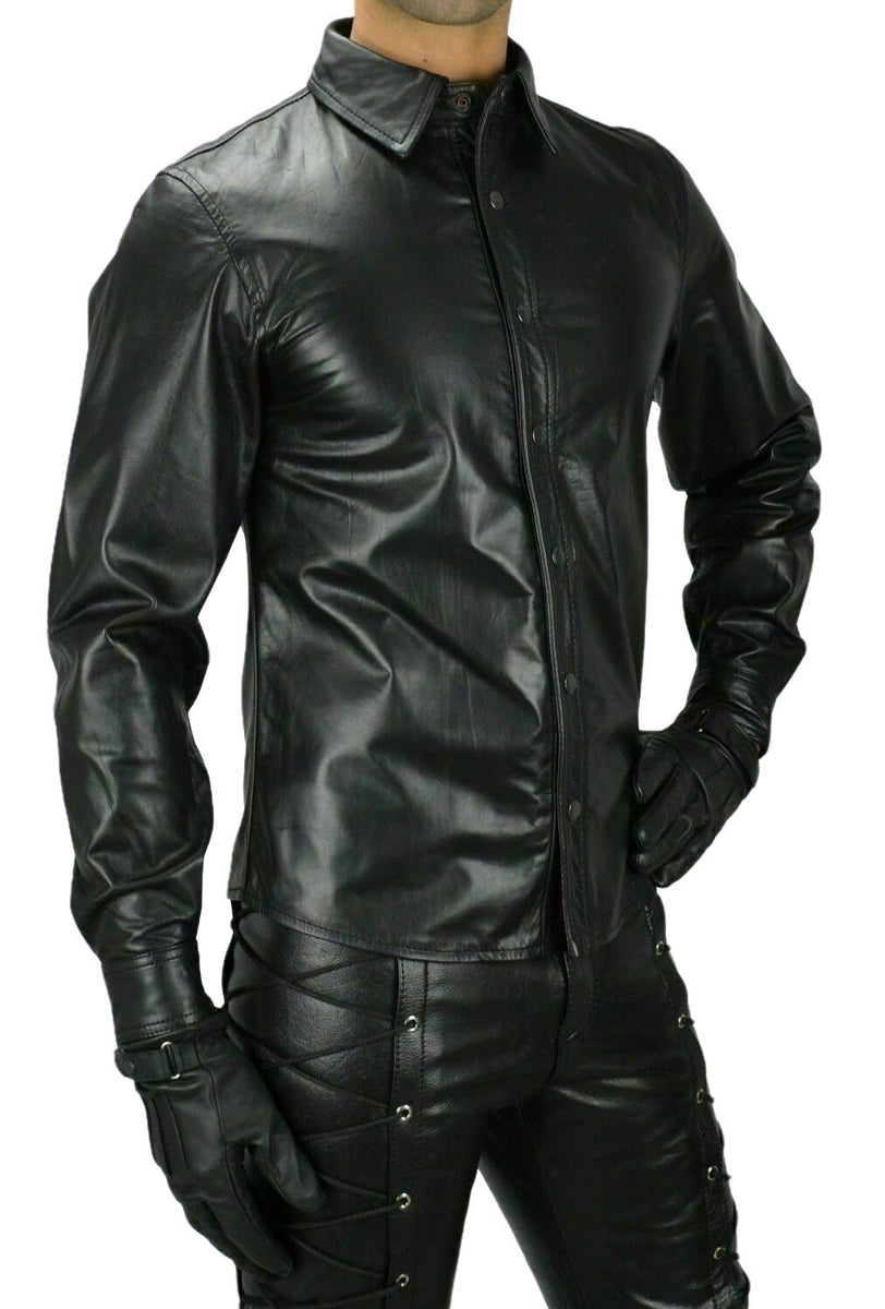 Men's Black Leather Shirt Long Sleeves – LeatherGear
