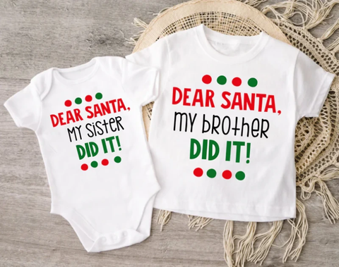Dear Santa Matching Sibling Christmas Tees