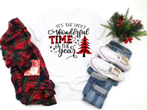 It's The Most Wonderful Time Of The Year Buffalo Plaid White Christmas Tee