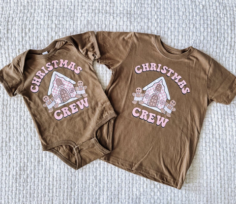 Matching Christmas Crew Gingerbread House Brown Tees