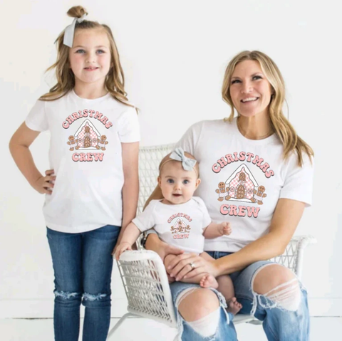 Matching Christmas Crew Gingerbread House White Tees