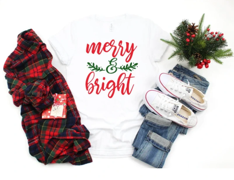 Merry and Bright White Christmas Tee