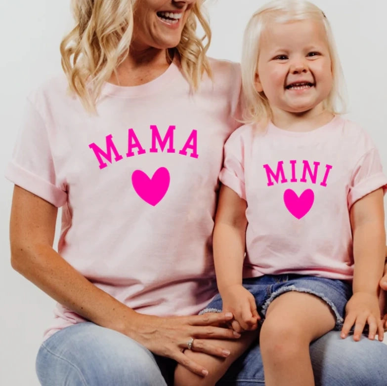 Mommy and daughter time with matching outfits in pink