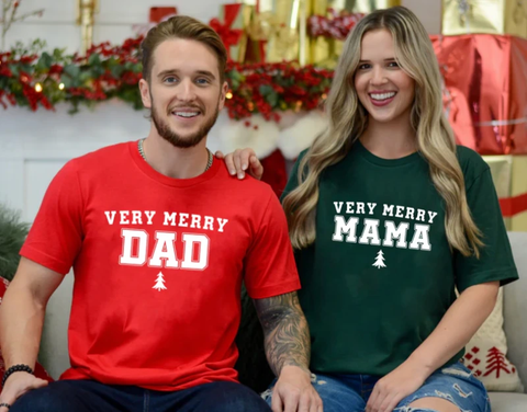 Very Merry Mama Very Merry Dad Christmas Matching Tees