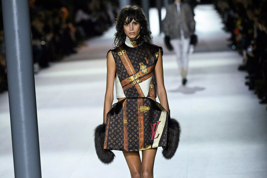 A dress seemingly made out of Louis Vuitton luggage © Miguel MEDINA / AFP