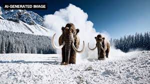 This AI-generated image, from an OpenAI Sora video, shows woolly mammoths treading through snow. Sora/OpenAI