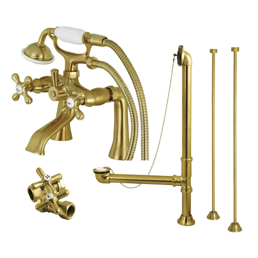 Kingston Brass CCK2148AL Vintage High Rise Gooseneck Clawfoot Tub and Shower Package with Metal Lever Handles, Satin Nickel