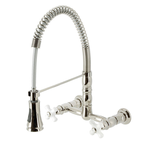 Kingston Brass English Country Double-Handle Deck Mount Gooseneck Bridge  Kitchen Faucet with Brass Sprayer in Polished Brass HKS7752PXBS - The Home