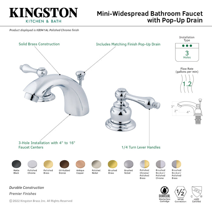 Victorian KB945AL Two-Handle 3-Hole Deck Mount Mini-Widespread Bathroom Faucet with Plastic Pop-Up, Oil Rubbed Bronze