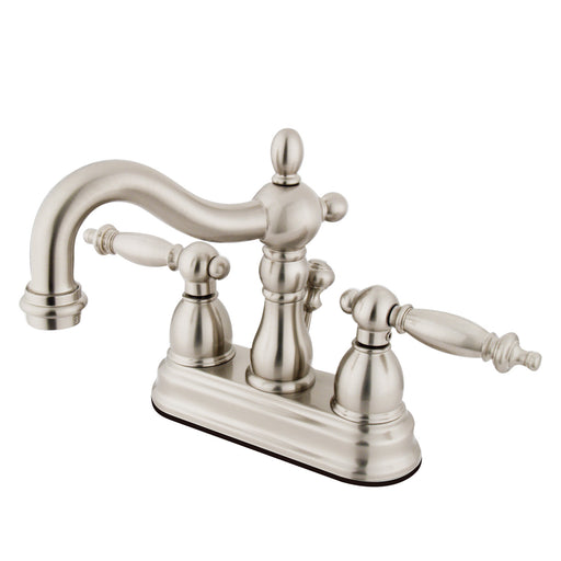 Heritage KS1273AXBS Two-Handle 4-Hole Deck Mount Bridge Kitchen Faucet with  Brass Sprayer, Antique Brass