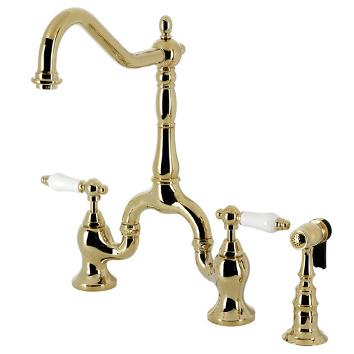 KINGSTON Brass KS7792ALBS English Country Kitchen Faucet with Brass  Sprayer, Polished Brass