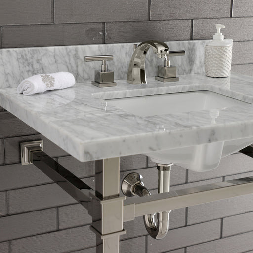 Kingston Brass KVPB36M8SQ6ST Dreyfuss 36 Carrara Marble Vanity Top with Stainless Steel Legs, Marble White/Polished Nickel