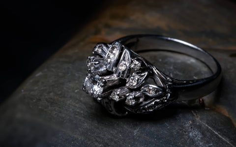 Arty lab grown diamond engagement ring