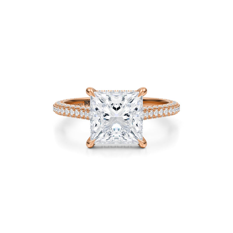 Princess Trio Pave Cathedral Ring With Pave Basket  (3.50 Carat G-VS1)