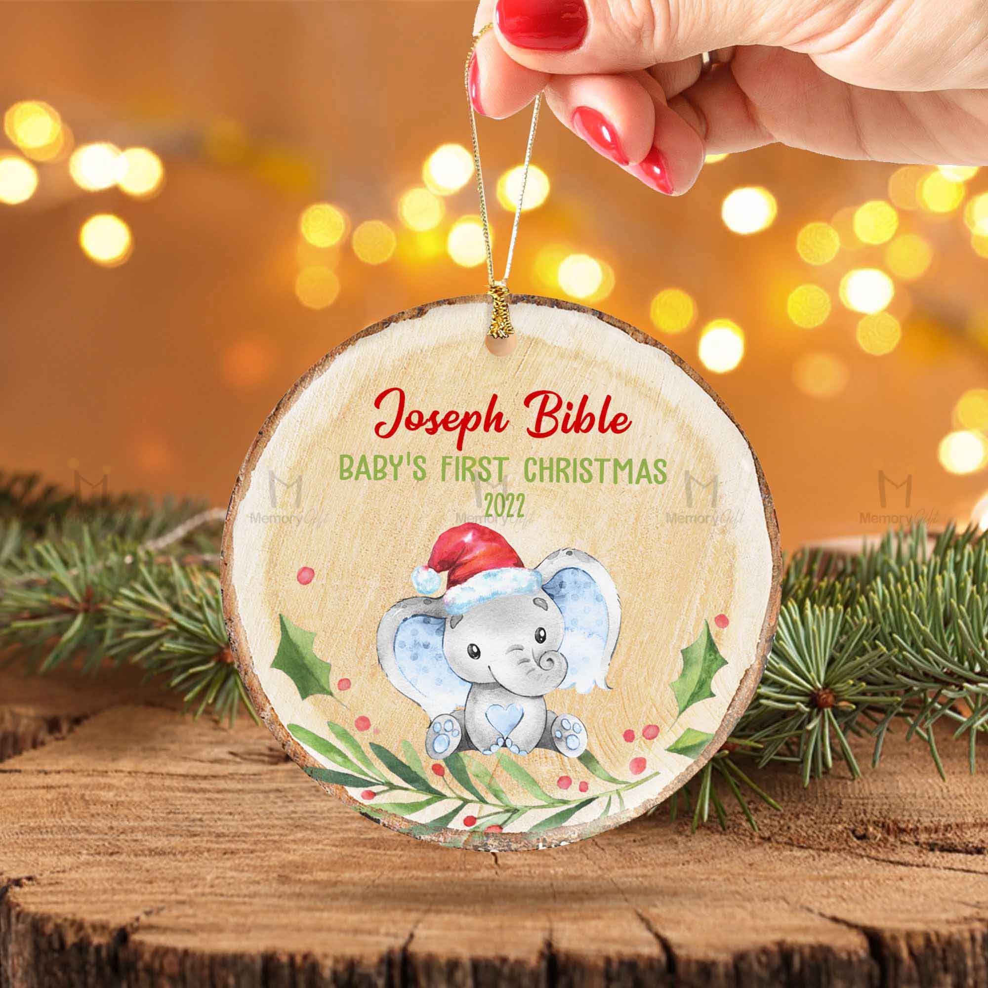 Babys First Ornament Elephant Woodland Baby's 1st Christmas Gift Idea