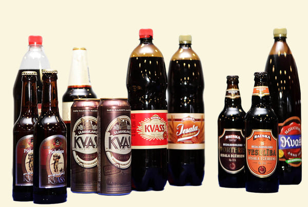 bottles of commercial mass produced kvass