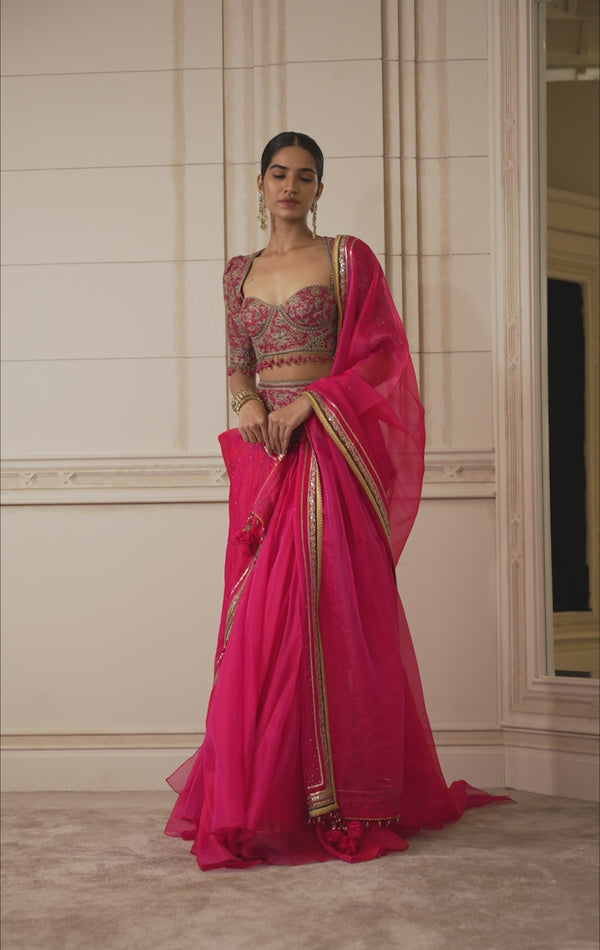 Georgette Pink Embroidered Lehenga Saree -