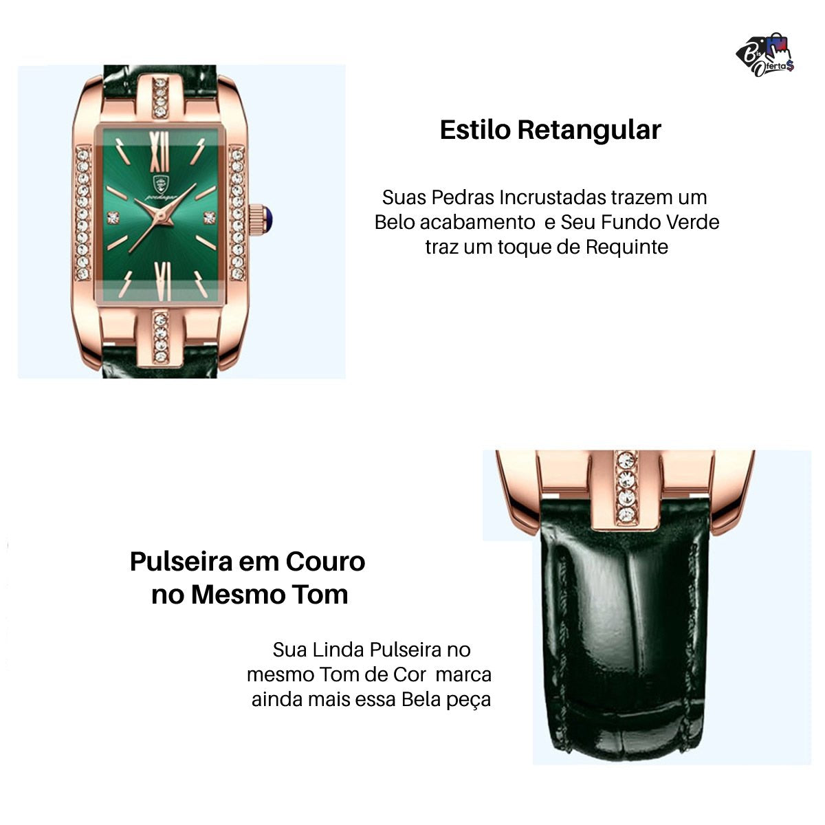 Relógio Feminino Retangular + Bracelete – Aluara Store