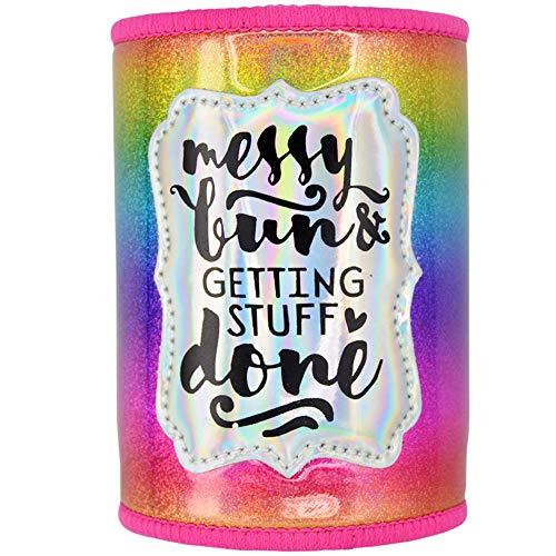Neoprene Iridescent Can Cooler- Messy Bun Printed Design