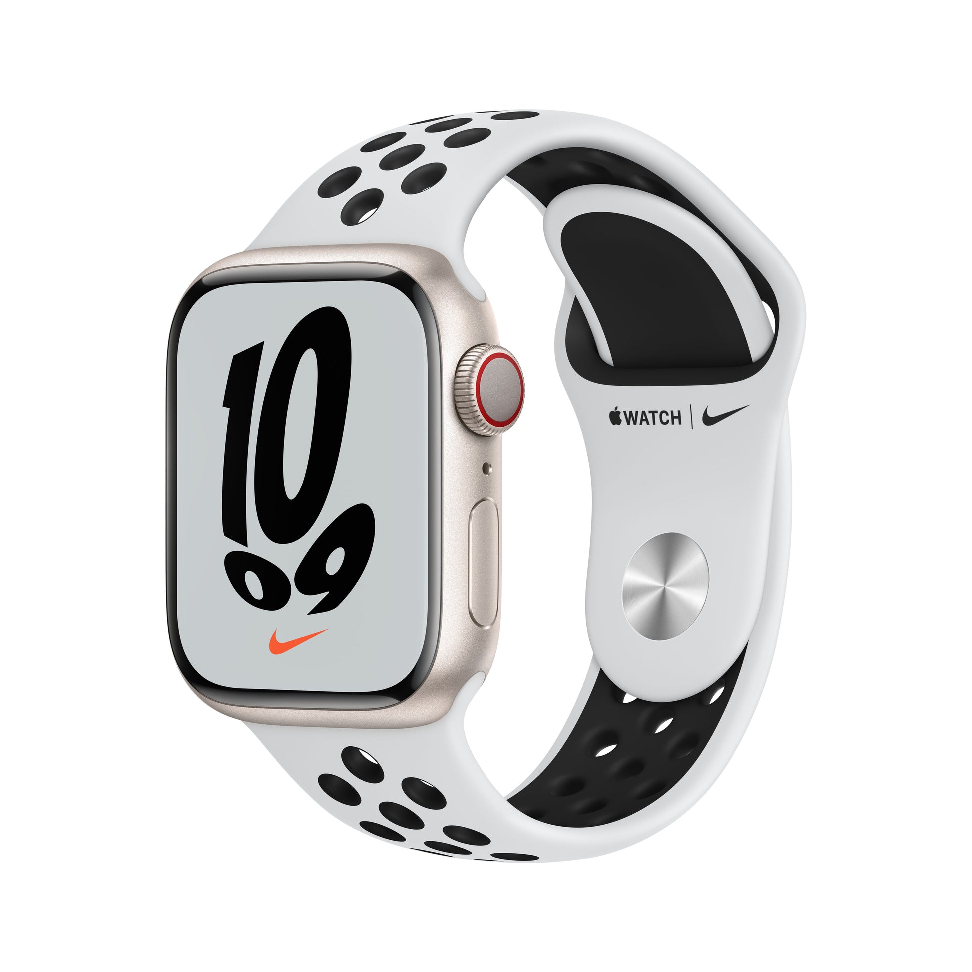 Repulsión teléfono izquierda Apple Watch Nike Series 7 (GPS) con correa deportiva Nike de color luz de  estrella- Rossellimac