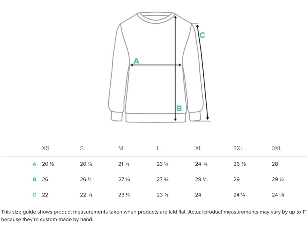 Size guide for Sweatshirts