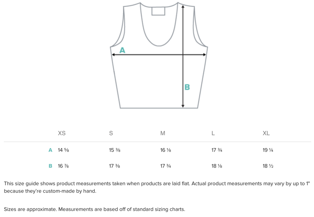 Size guide for Crop Tanks