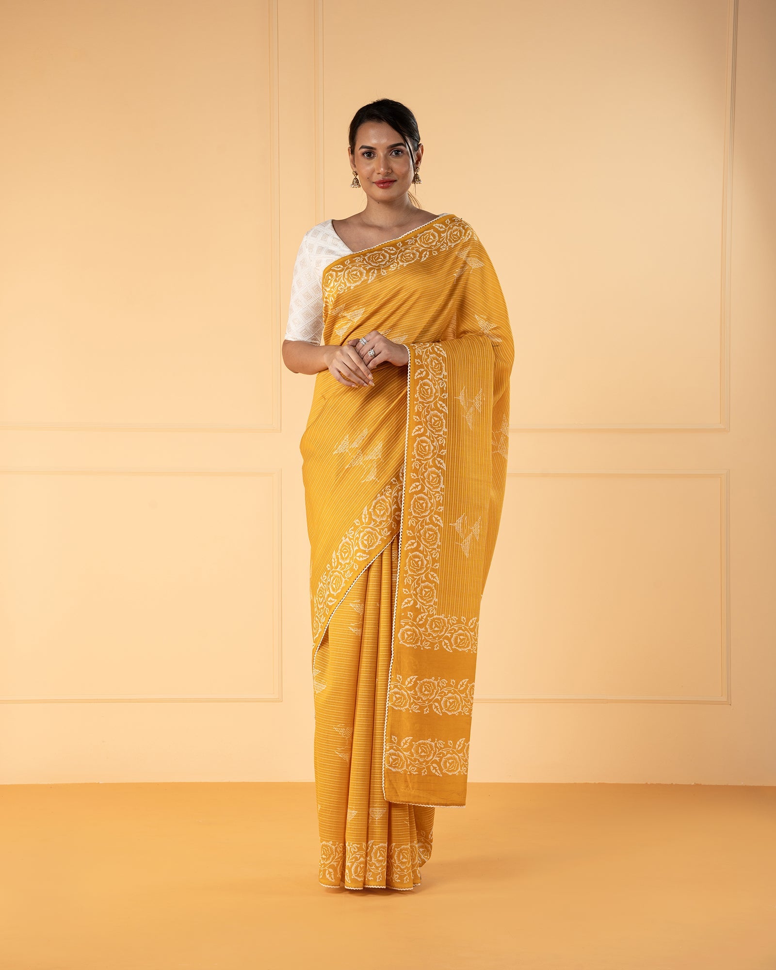 Buy Green Aura Dabu Print Chanderi Silk Saree - House Of Elegance – House  Of Elegance - Style That Inspires