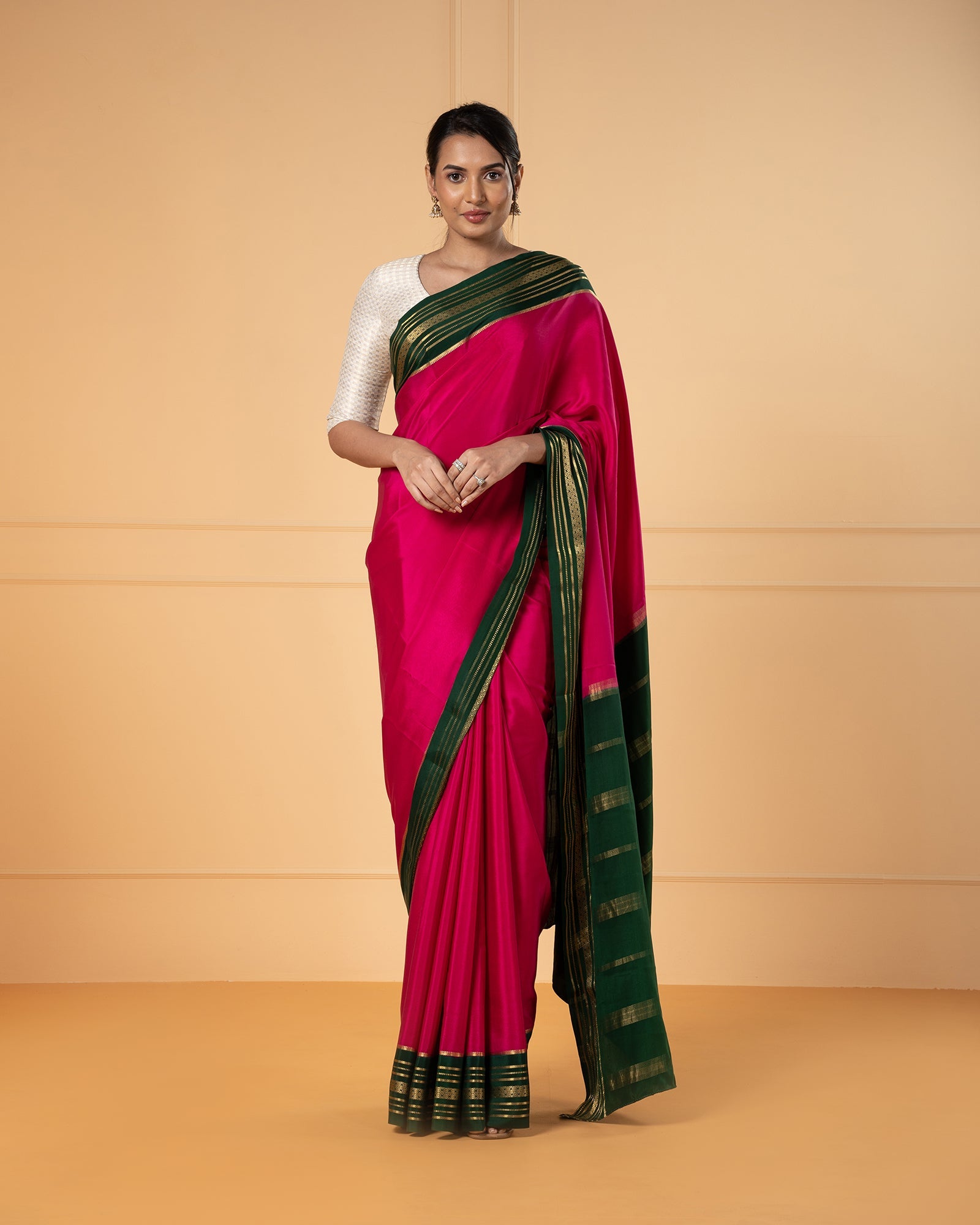 Blended Gadwal Silk Saree in Golden Yellow, Midnight Blue and Hot Pink –  Bengal Looms India