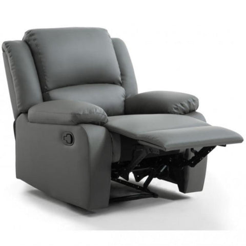 Fauteuil gris en similicuir avec repose pieds