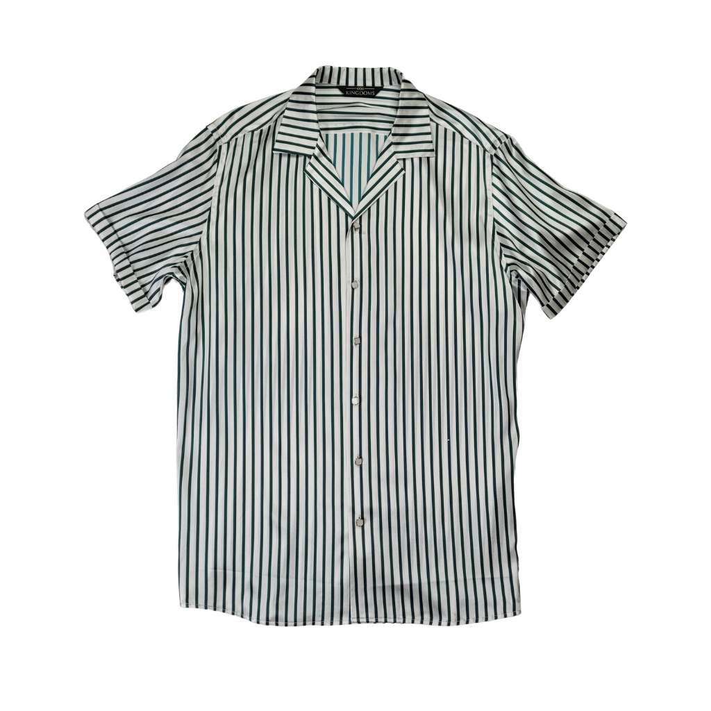 Men's Green Stripe Short Sleeve Silk Shirt | 1000 Kingdoms