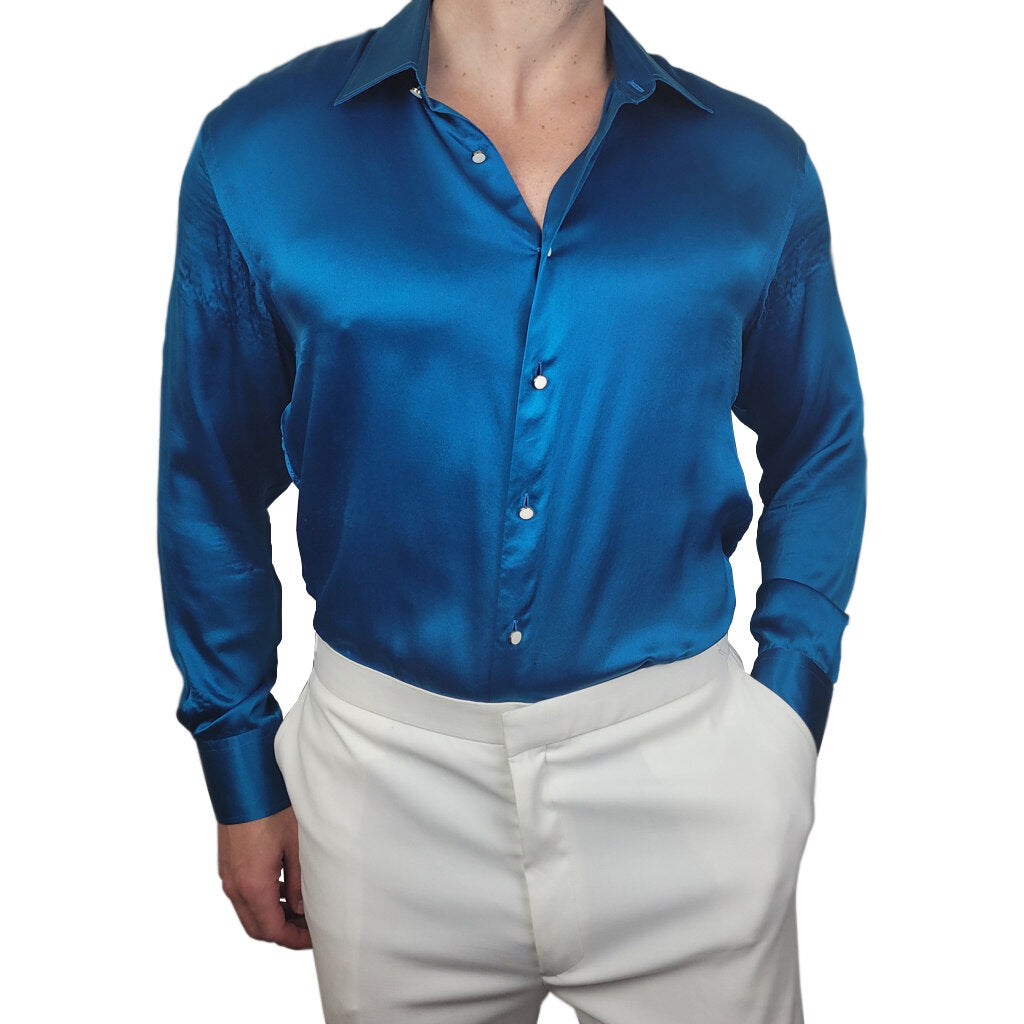 Men's Turquoise Blue Silk Shirt | 1000 Kingdoms