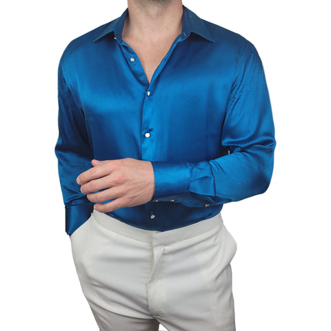Men's Turquoise Blue Silk Shirt | 1000 Kingdoms