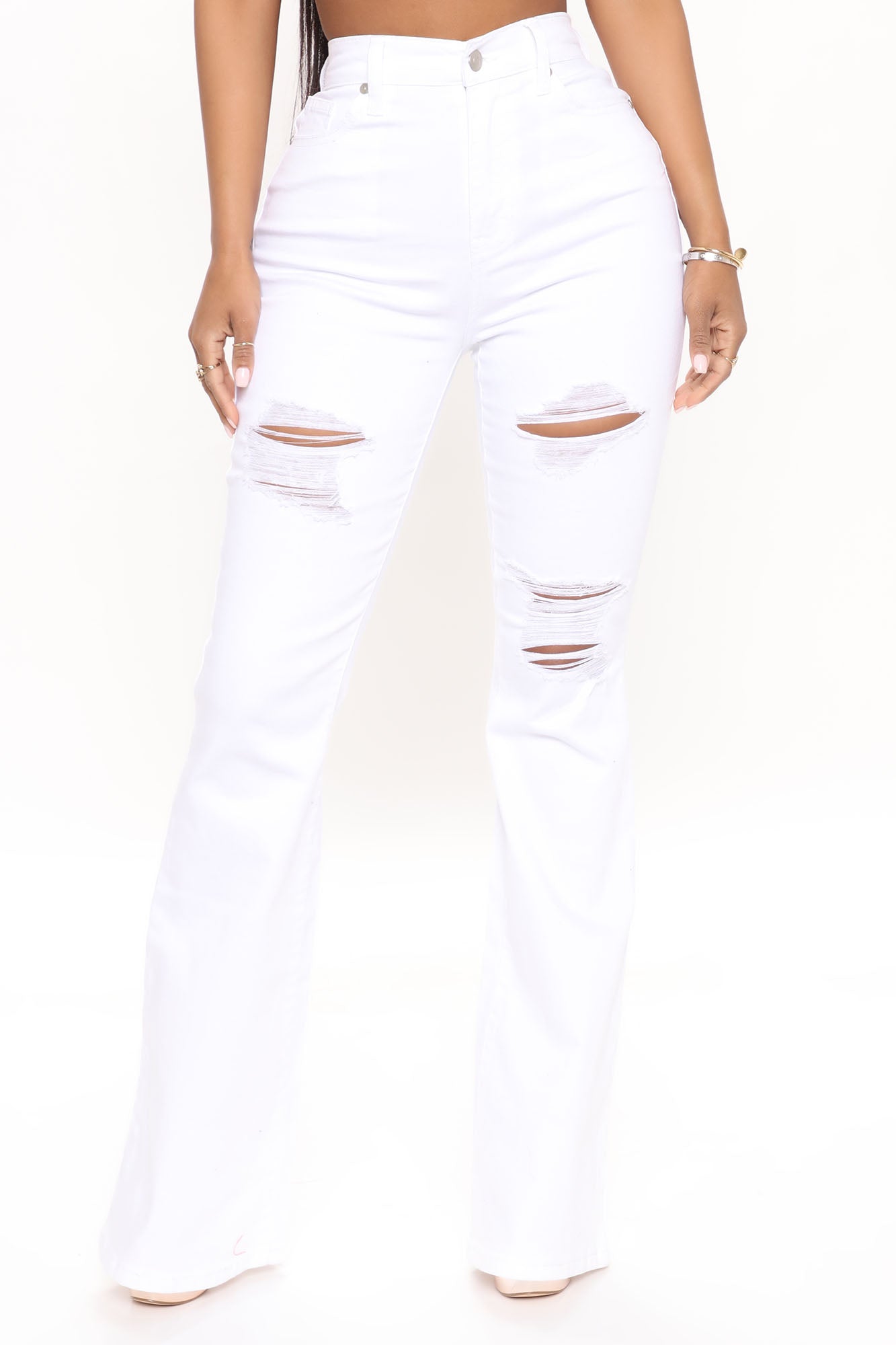 Make Your Own Luck Ripped Flare Jeans - White – InsStreet