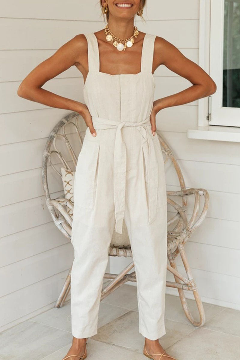 Solid Split Joint Square Collar Loose Jumpsuits Ins Street