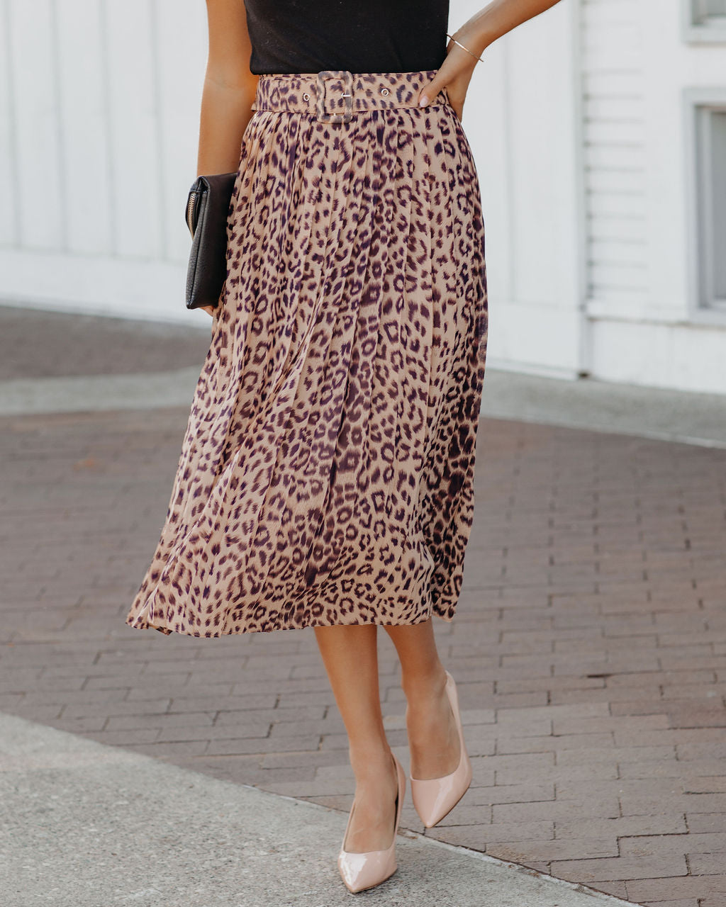 Morticia Pleated Leopard Belted Midi Skirt - FINAL SALE Ins Street