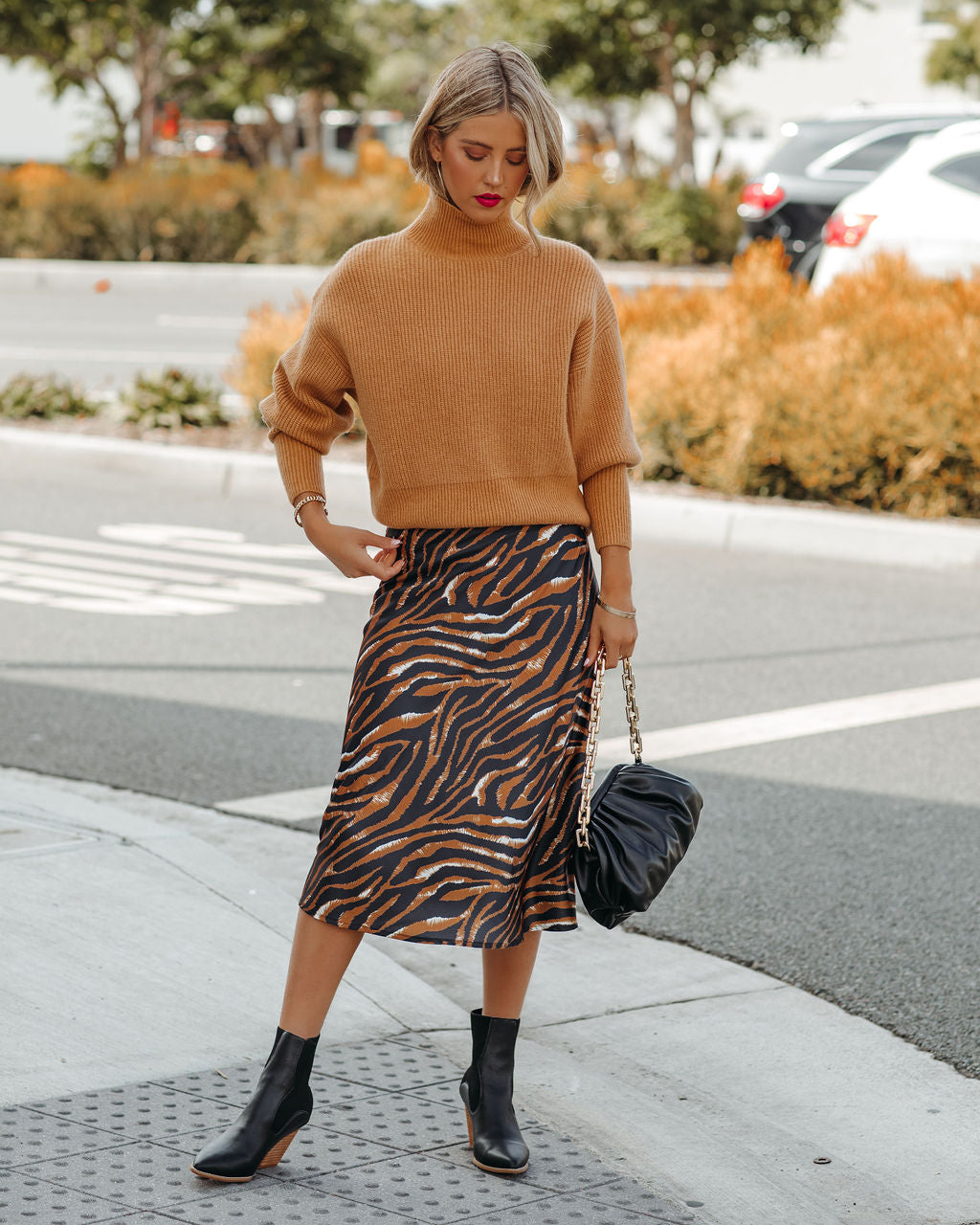 Xavier Satin Tiger Print Midi Skirt - FINAL SALE – InsStreet