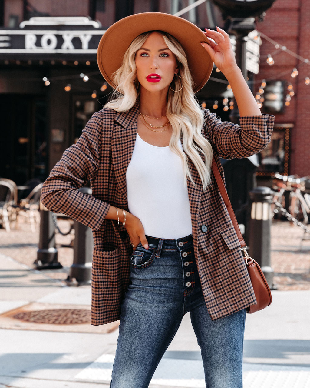 Marketplace Pocketed Houndstooth Blazer Ins Street