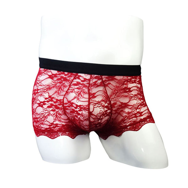 H.eternal(TM) Fashion Sexy Full lace Strap Men's Underwear Men's Sexy Underwear  Lingerie Elastic Boxer Briefs for Men Red : : Fashion
