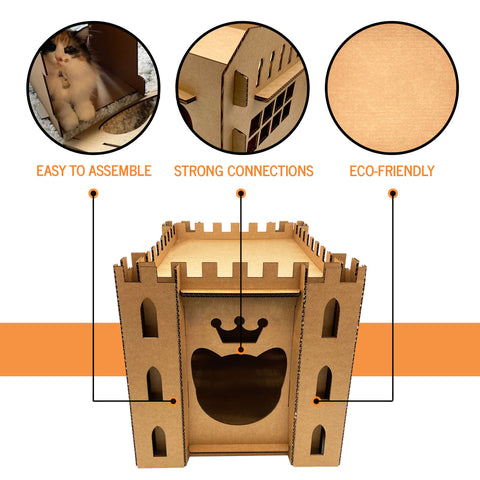 Overview of the product benefits of the Cardboard Cat Homes Cat Castle