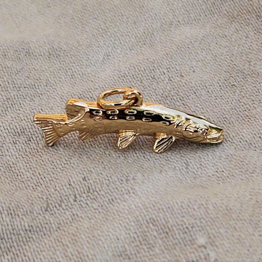 Gold and diamond carp pendant, carp fishing necklace, ideal