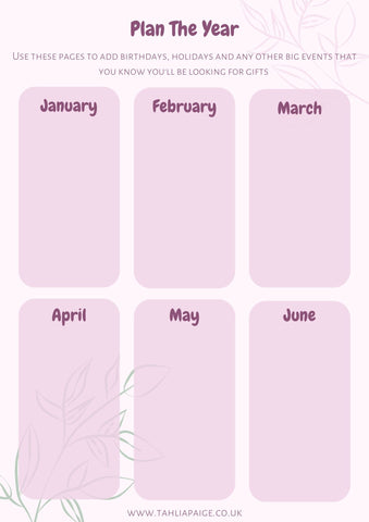 gift planner page that you can get for free