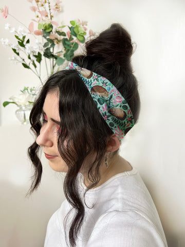 hair accessories photo of girl wearing headband with hedgehog pattern on it
