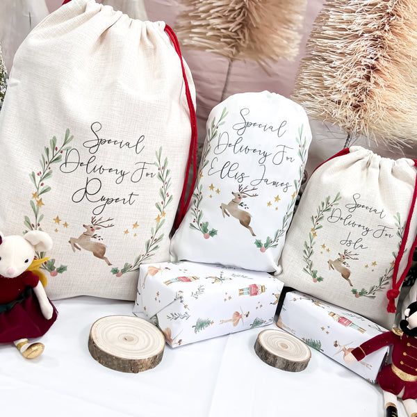 personalised santa sack, Christmas sack, Christmas stocking, stocking, girl, boy, Christmas Eve box, first Christmas gift, Christmas mug