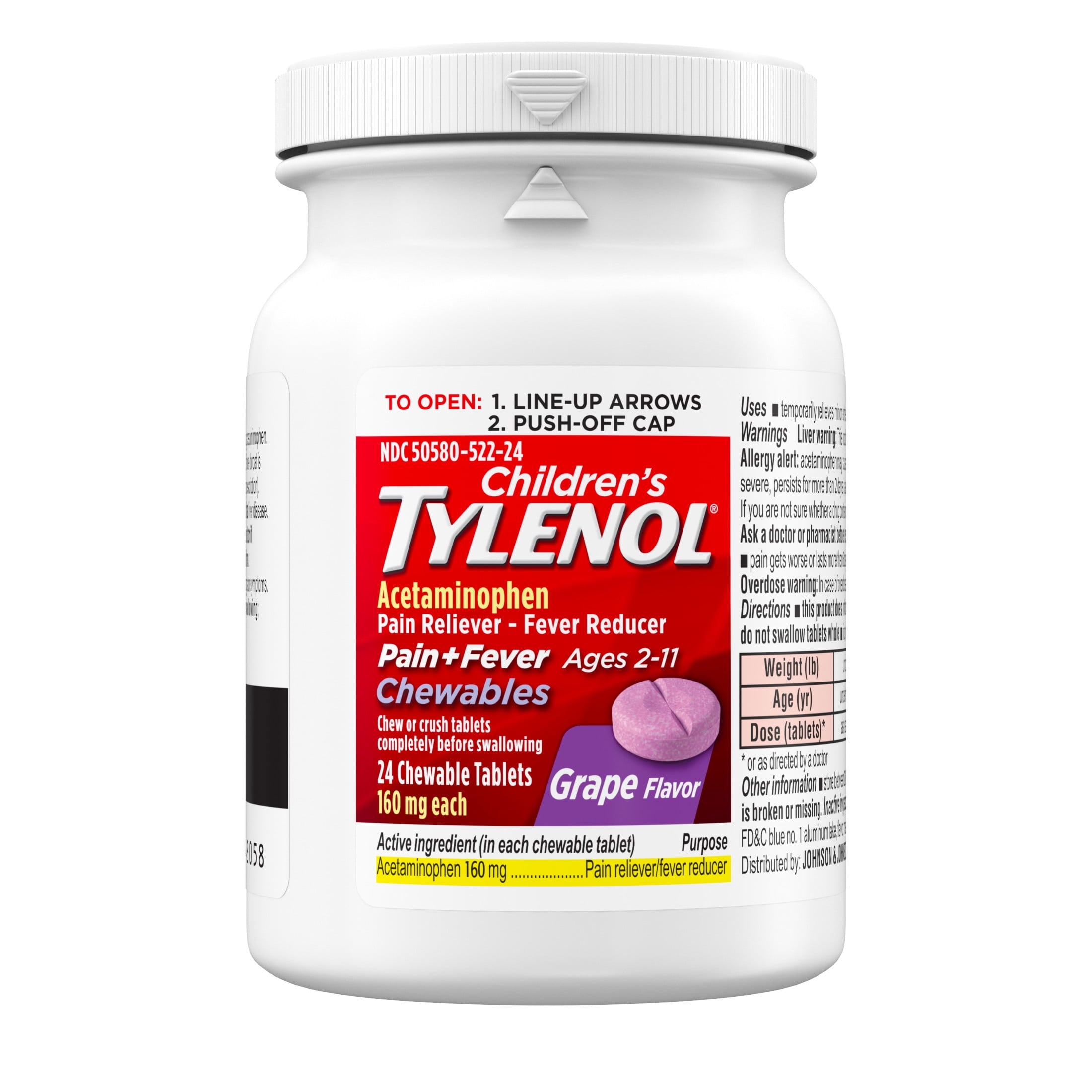 Children's Tylenol Chewables with 160 mg Acetaminophen, Grape, 24Ct